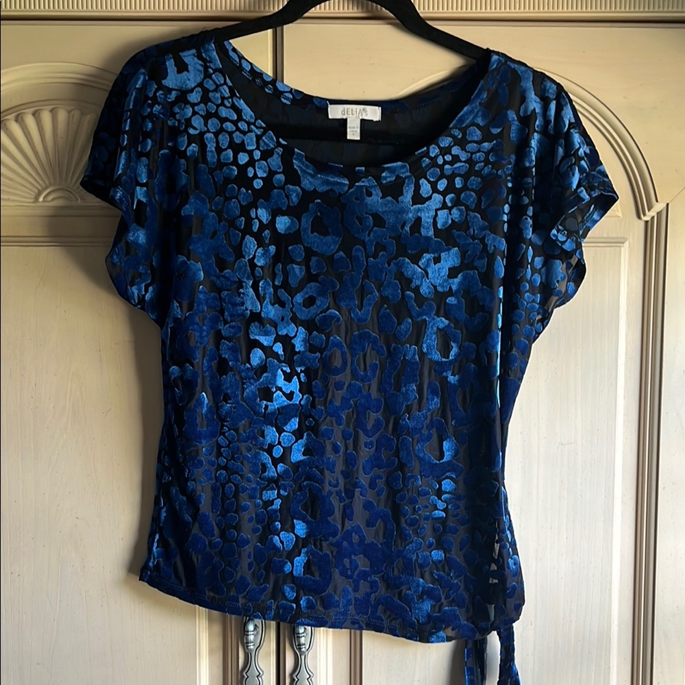 dELiA*s Blue Flutter Sleeve Fitted Blouse